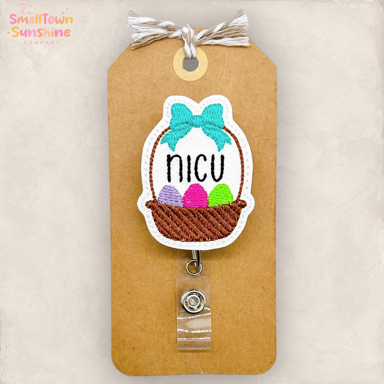 NICU Easter Basket Retractable Badge Reel: Nurse Id Holder, Name Tag, Topper, Coworker Gift, Lanyard, MRI Safe, Heavy Duty Option | GLITTER