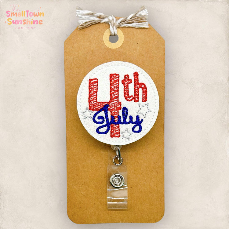 4th of July Retractable Badge Reel: Patriotic Id Holder, Name Tag, Topper, Coworker Gift, MRI Safe, Heavy Duty Options | GLOW GLITTER