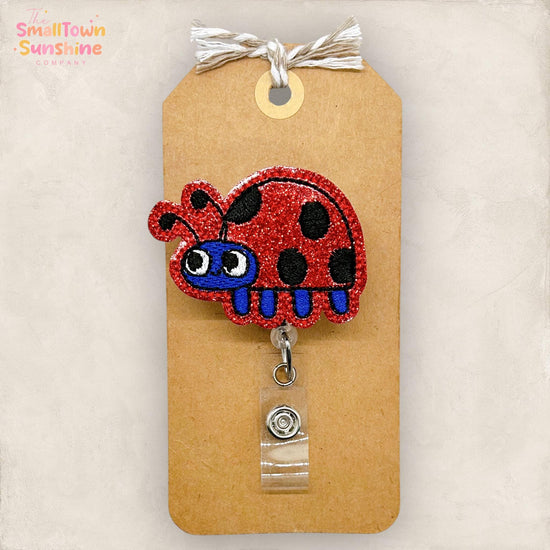 Ladybug Retractable Badge Reel: Spring Bug ID Holder, Name Tag, Topper, Coworker Gift, Lanyard, MRI Safe, Heavy Duty Options | GLITTER