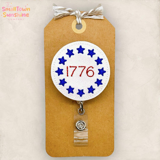 1776 Stars Retractable Badge Reel: Patriotic ID Holder, Name Tag, Swappable Topper, Coworker Gift, Lanyard, MRI Safe, Heavy Duty | GLITTER