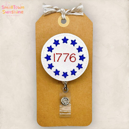 1776 Stars Retractable Badge Reel: Patriotic ID Holder, Name Tag, Swappable Topper, Coworker Gift, Lanyard, MRI Safe, Heavy Duty | GLITTER