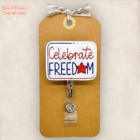 Celebrate Freedom Retractable Badge Reel: Patriotic ID Holder, Name Tag, Topper, Coworker Gift, Lanyard, MRI Safe, Heavy Duty Options
