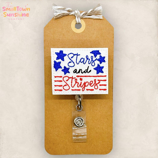 Stars & Stripes Retractable Badge Reel: Patriotic ID Holder, Name Tag, Topper, Coworker Gift, Lanyard, MRI Safe, Heavy Duty | GLITTER