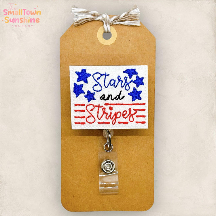 Stars & Stripes Retractable Badge Reel: Patriotic ID Holder, Name Tag, Topper, Coworker Gift, Lanyard, MRI Safe, Heavy Duty | GLITTER