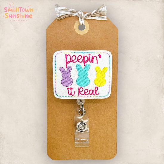 Peepin It Real Retractable Badge Reel: Easter ID Holder, Name Tag, Topper, Coworker Gift, Lanyard, MRI Safe, Heavy Duty Options | GLITTER