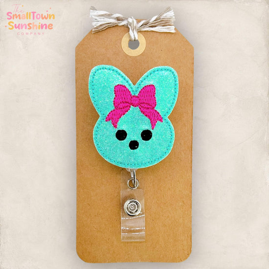 Coquette Bunny Retractable Badge Reel: Easter ID Holder, Name Tag, Topper, Coworker Gift, Lanyard, MRI Safe, Heavy Duty Options | GLITTER