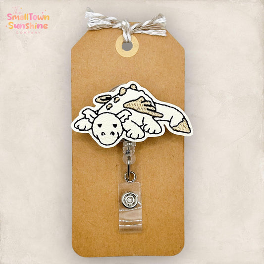 Ivory Dragon Retractable Badge Reel: Animal ID Holder, Name Tag, Swappable Topper, Coworker Gift, Lanyard, MRI Safe, Heavy Duty | MATTE