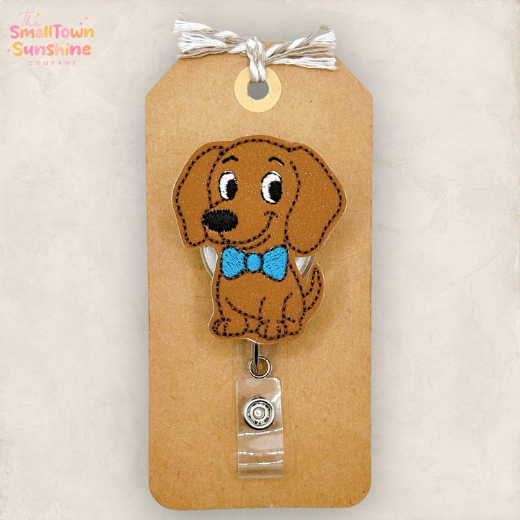 Boy Dachshund Retractable Badge Reel: Weenie Dog ID Holder, Name Tag, Swappable Topper, Coworker Gift, Lanyard, MRI Safe, Heavy Duty Option