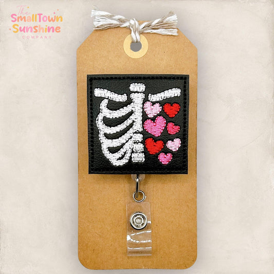 Chest Xray with Hearts Retractable Badge Reel: Xray Tech ID Holder, Name Tag, Topper, Coworker Gift, Lanyard, MRI Safe, Heavy Duty Option