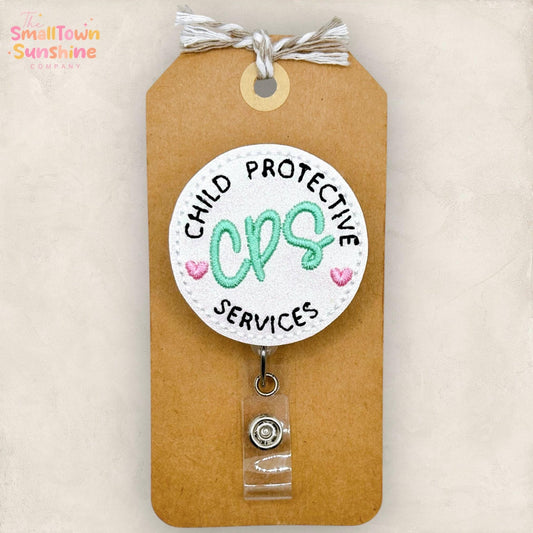 Child Protective Services Retractable Badge Reel: CPS Id Holder, Name Tag, Topper, Coworker Gift, Lanyard, MRI Safe, Heavy Duty | GLITTER