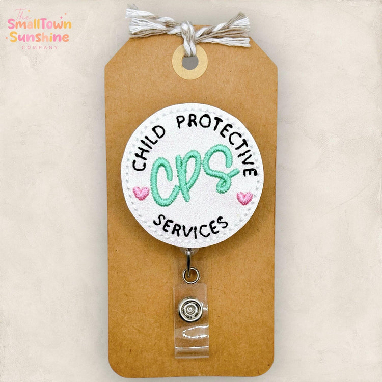 Child Protective Services Retractable Badge Reel: CPS Id Holder, Name Tag, Topper, Coworker Gift, Lanyard, MRI Safe, Heavy Duty | GLITTER