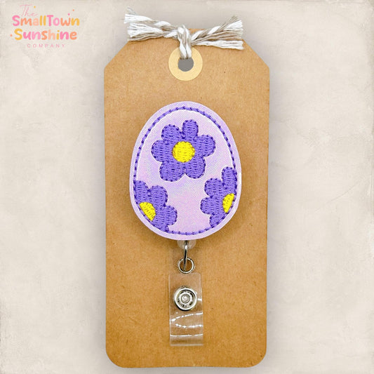Daisy Easter Egg Retractable Badge Reel: Spring ID Holder, Name Tag, Swappable Topper, Coworker Gift, Lanyard, MRI Safe, Heavy Duty Options