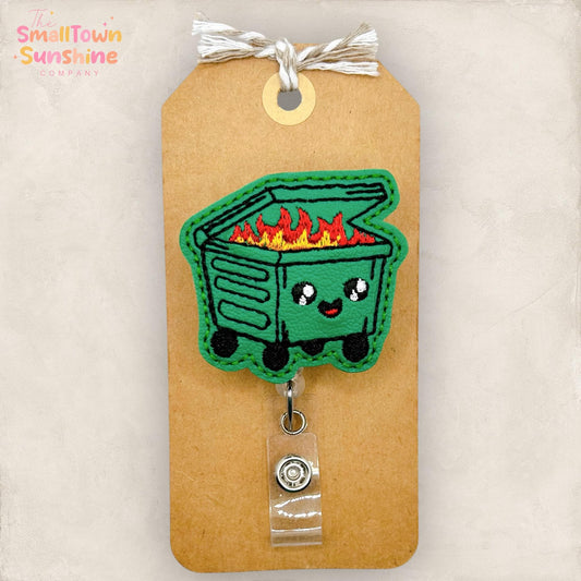 Dumpster Fire Retractable Badge Reel: Funny Work ID Holder, Name Tag, Swappable Topper, Coworker Gift, Lanyard, MRI Safe, Heavy Duty Option