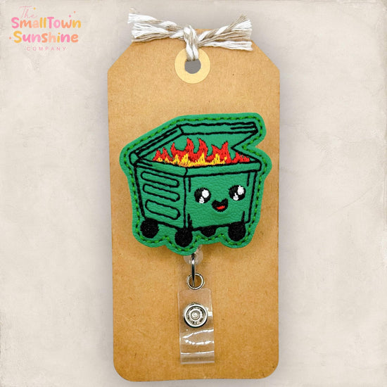Dumpster Fire Retractable Badge Reel: Funny Work ID Holder, Name Tag, Swappable Topper, Coworker Gift, Lanyard, MRI Safe, Heavy Duty Option