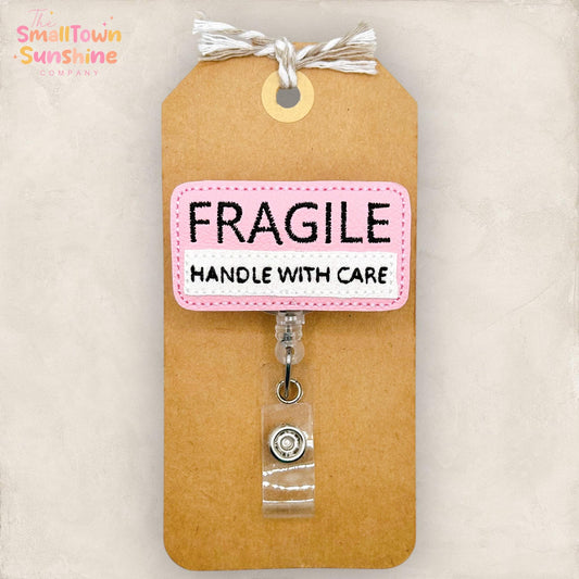 Fragile Handle With Care Retractable Badge Reel: Funny Work ID Holder, Name Tag, Topper, Coworker Gift, Lanyard, MRI Safe, Heavy Duty Option