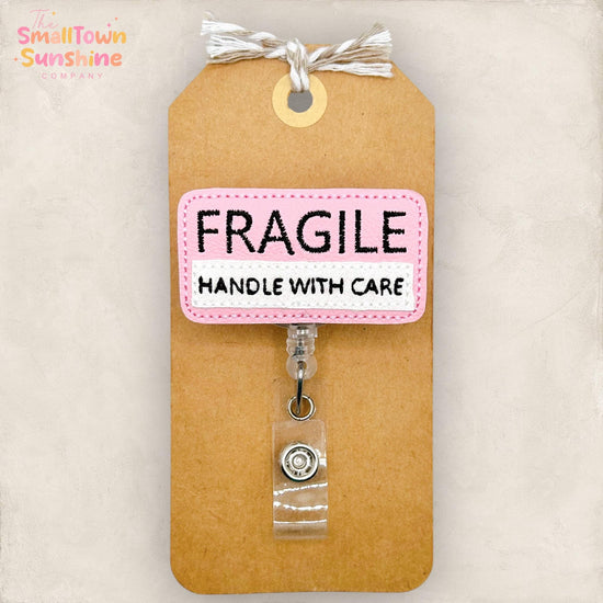 Fragile Handle With Care Retractable Badge Reel: Funny Work ID Holder, Name Tag, Topper, Coworker Gift, Lanyard, MRI Safe, Heavy Duty Option
