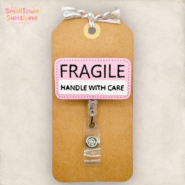 Fragile Handle With Care Retractable Badge Reel: Funny Work ID Holder, Name Tag, Topper, Coworker Gift, Lanyard, MRI Safe, Heavy Duty Option