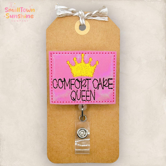 Comfort Care Queen Retractable Badge Reel: In Home Care ID Holder, Name Tag, Topper, Coworker Gift, Lanyard, MRI Safe, Heavy Duty Options