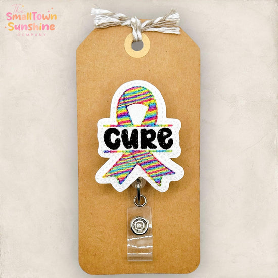 Cure All Cancer Retractable Badge Reel: Oncology ID Holder, Name Tag, Topper, Coworker Gift, Lanyard, MRI Safe, Heavy Duty Options | GLITTER