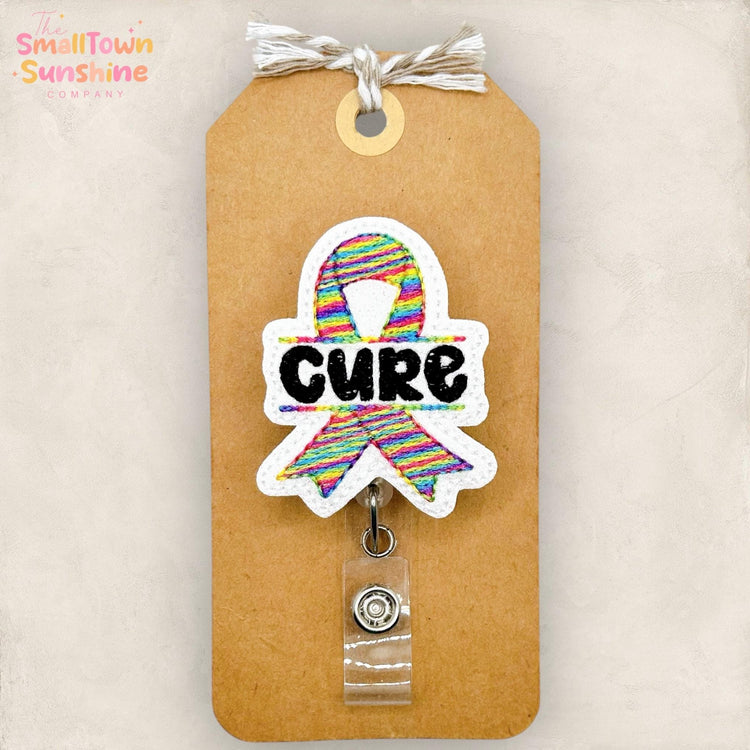 Cure All Cancer Retractable Badge Reel: Oncology ID Holder, Name Tag, Topper, Coworker Gift, Lanyard, MRI Safe, Heavy Duty Options | GLITTER