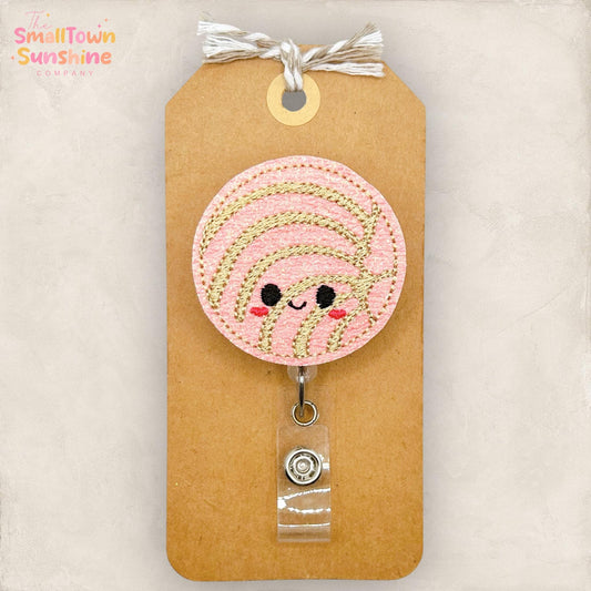 Concha Retractable Badge Reel: Cinco de Mayo ID Holder, Name Tag, Swappable Topper, Coworker Gift, MRI Safe, Heavy Duty Options | GLITTER