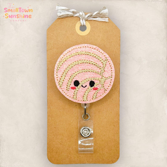 Concha Retractable Badge Reel: Cinco de Mayo ID Holder, Name Tag, Swappable Topper, Coworker Gift, MRI Safe, Heavy Duty Options | GLITTER