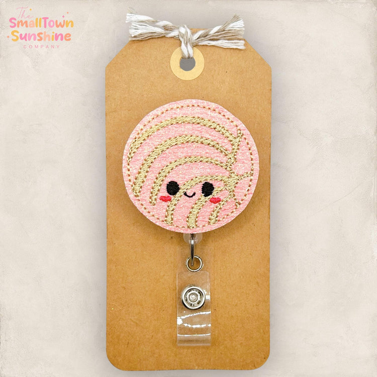 Concha Retractable Badge Reel: Cinco de Mayo ID Holder, Name Tag, Swappable Topper, Coworker Gift, MRI Safe, Heavy Duty Options | GLITTER