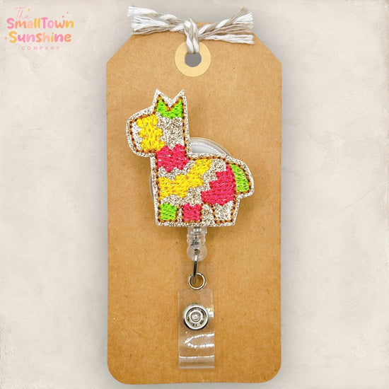 Piñata Retractable Badge Reel: Party ID Holder, Cinco De Mayo Topper, Name Tag, Coworker Gift, Lanyard, MRI Safe, Heavy Duty | GLITTER