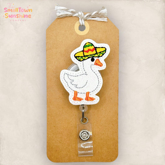 Sombrero Goose Retractable Badge Reel: Cinco de Mayo ID Holder, Topper, Name Tag, Coworker Gift, Lanyard, MRI Safe, Heavy Duty | GLITTER