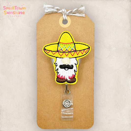 Senor Gnome Retractable Badge Reel: Cinco de Mayo ID Holder, Topper, Name Tag, Coworker Gift, Lanyard, MRI Safe, Heavy Duty Options