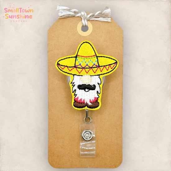 Senor Gnome Retractable Badge Reel: Cinco de Mayo ID Holder, Topper, Name Tag, Coworker Gift, Lanyard, MRI Safe, Heavy Duty Options