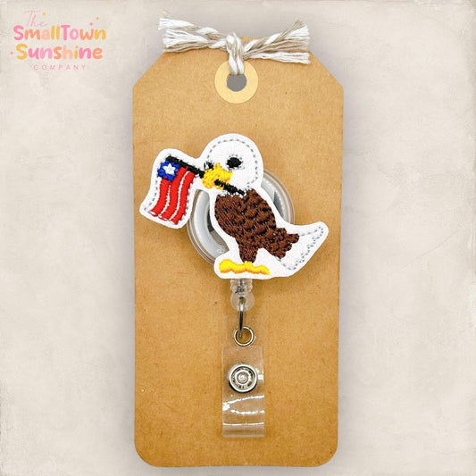 American Flag Eagle Retractable Badge Reel: July 4th ID Holder, Name Tag, Topper, Coworker Gift, Lanyard, MRI Safe, Heavy Duty | GLITTER
