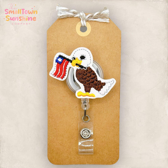 American Flag Eagle Retractable Badge Reel: July 4th ID Holder, Name Tag, Topper, Coworker Gift, Lanyard, MRI Safe, Heavy Duty | GLITTER