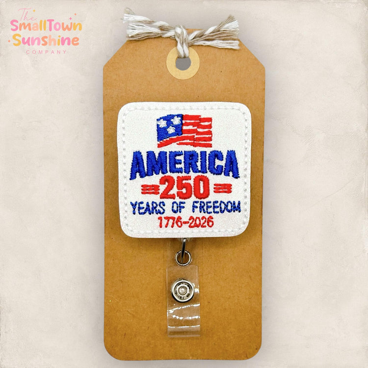 250 Years of Freedom Retractable Badge Reel: America ID Holder, Name Tag, Topper, Coworker Gift, Lanyard, MRI Safe, Heavy Duty | GLITTER