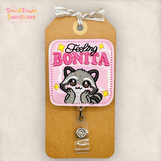 Feeling Bonita Retractable Badge Reel: Cute Raccoon ID Holder, Name Tag, Topper, Coworker Gift, MRI Safe, Heavy Duty Options