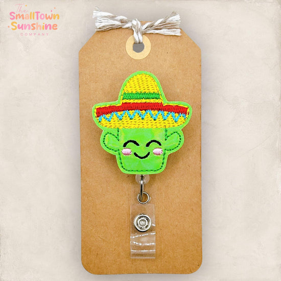 Sombrero Cactus Retractable Badge Reel: ID Holder, Name Tag, Swappable Topper, Coworker Gift, Lanyard, MRI Safe, Heavy-Duty Options