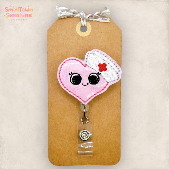 Girlie Heart Nurse Retractable Badge Reel: Medical ID Holder, Name Tag, Topper, Coworker Gift, Lanyard, MRI Safe, Heavy Duty Options