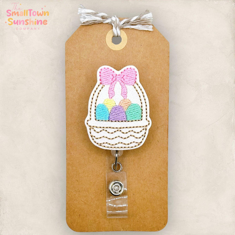 Classic Easter Basket Retractable Badge Reel: ID Holder, Name Tag, Topper, Coworker Gift, Lanyard, MRI Safe, Heavy Duty Options | GLITTER