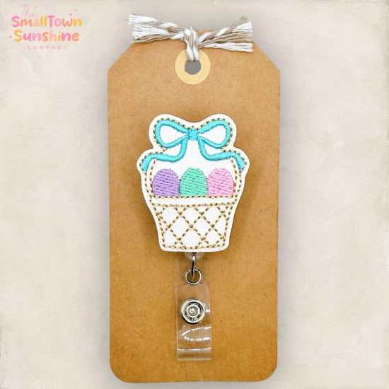 Vintage Easter Basket Retractable Badge Reel: ID Holder, Name Tag, Topper, Coworker Gift, Lanyard, MRI Safe, Heavy Duty Options | GLITTER
