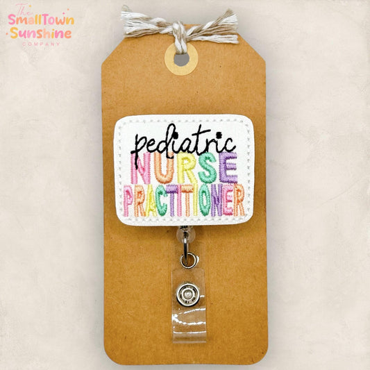 Pediatric Nurse Practitioner Retractable Badge Reel: NP Id Holder, Name Tag, Topper, Coworker Gift, Lanyard, MRI Safe, Heavy Duty | GLITTER
