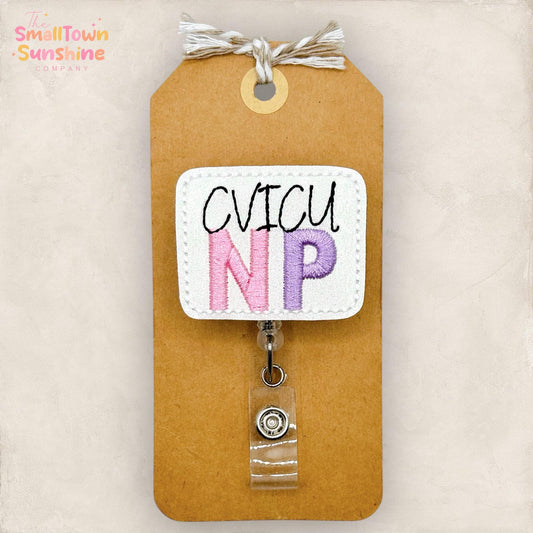 CVICU NP Retractable Badge Reel: Critical Care Id Holder, Name Tag, Topper, Coworker Gift, Lanyard, Mri Safe, Heavy Duty Option | GLITTER