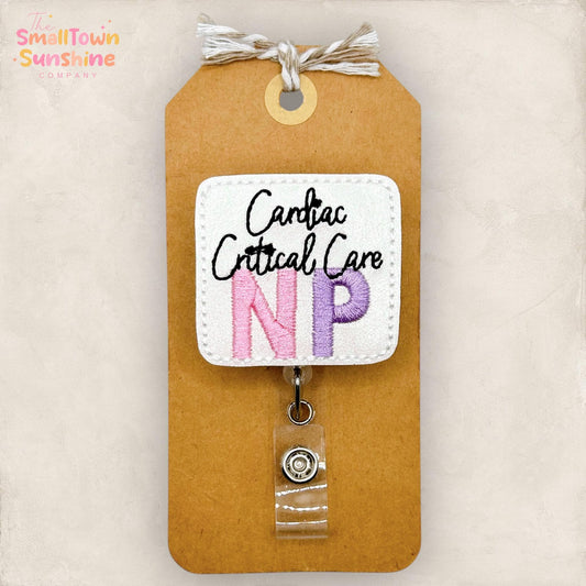 Cardiac Critical Care Retractable Badge Reel: CVICU NP Id Holder, Name Tag, Topper, Coworker Gift, Lanyard, Mri Safe, Heavy Duty | GLITTER