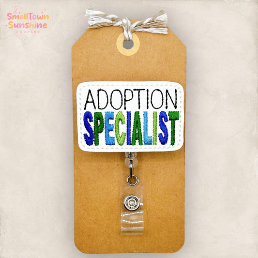 Adoption Specialist Badge Reel, Adopt Badge Clip, Social Worker Badge, Nurse Badge Reel, Coworker Gift, Retractable ID Holder | GLITTER
