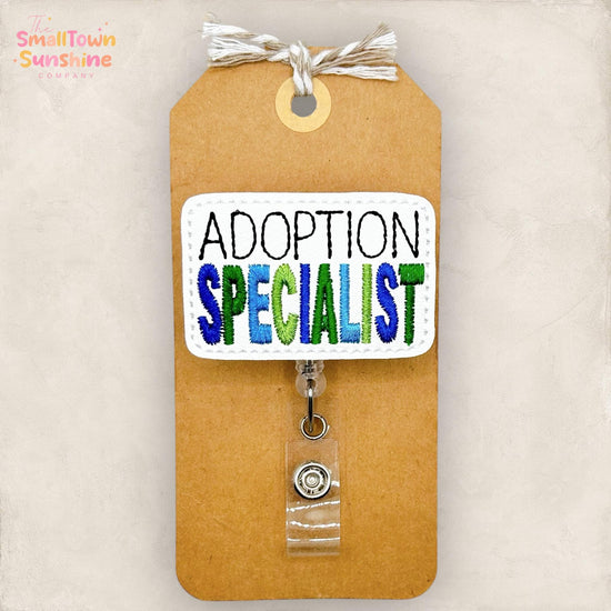 Adoption Specialist Badge Reel, Adopt Badge Clip, Social Worker Badge, Nurse Badge Reel, Coworker Gift, Retractable ID Holder | GLITTER