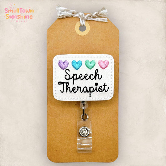 Speech Therapist Retractable Badge Reel: SLP Id Holder, Name Tag, Topper, Coworker Gift, Lanyard, MRI Safe, Heavy Duty Options | GLITTER