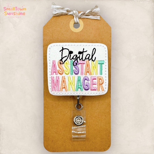 Digital Assistant Manager Retractable Badge Reel: ID Holder, Coworker Gift, Swappable Topper, Lanyard, MRI Safe, Heavy Duty Option | GLITTER
