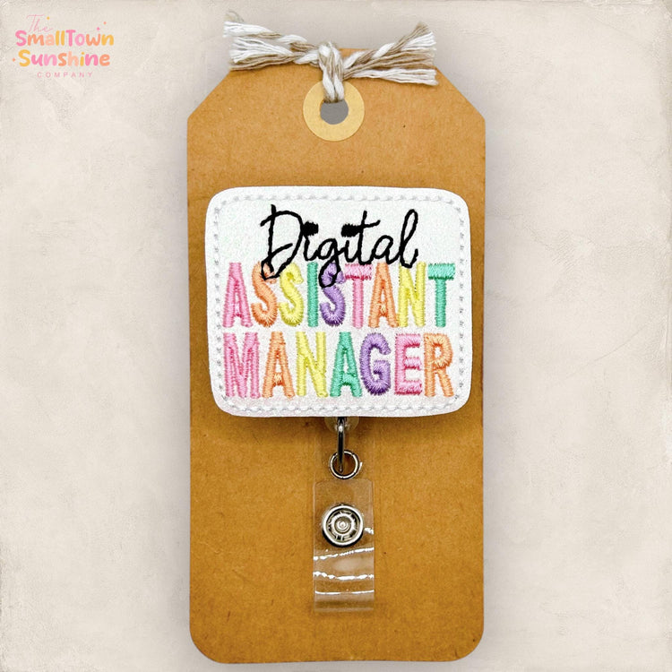 Digital Assistant Manager Retractable Badge Reel: ID Holder, Coworker Gift, Swappable Topper, Lanyard, MRI Safe, Heavy Duty Option | GLITTER