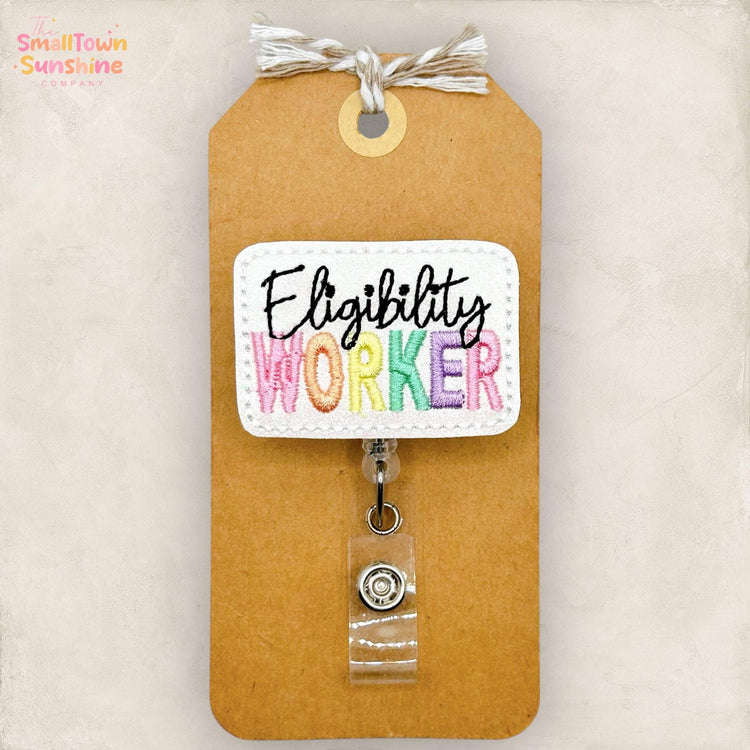 Eligibility Worker Retractable Badge Reel: ID Holder, Coworker Gift, Swappable Topper, Lanyard, MRI Safe, Heavy Duty Options | GLITTER