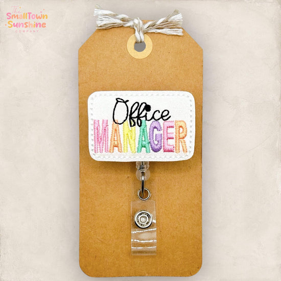 Office Manager Retractable Badge Reel: Admin ID Holder, Coworker Gift, Swappable Topper, Lanyard, MRI Safe, Heavy Duty Option | GLITTER