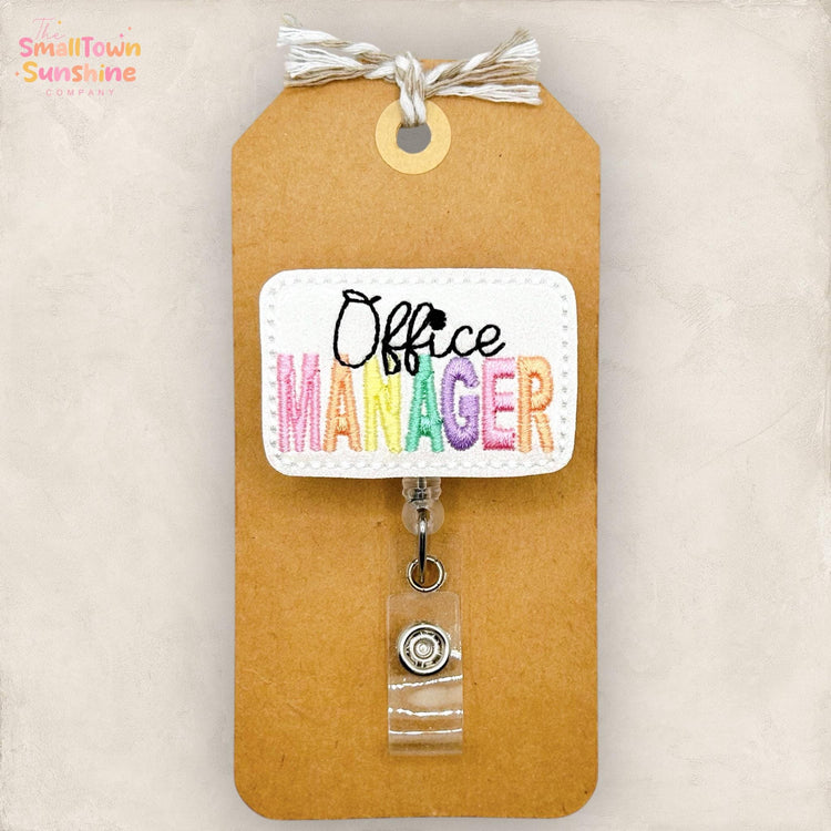 Office Manager Retractable Badge Reel: Admin ID Holder, Coworker Gift, Swappable Topper, Lanyard, MRI Safe, Heavy Duty Option | GLITTER
